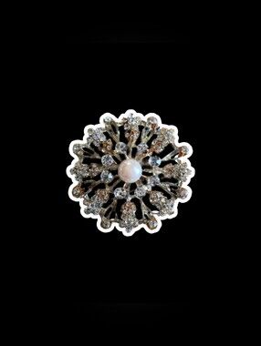 Antique Silver&Gold-Tone Pearl & Crystal Floral Starburst Brooch